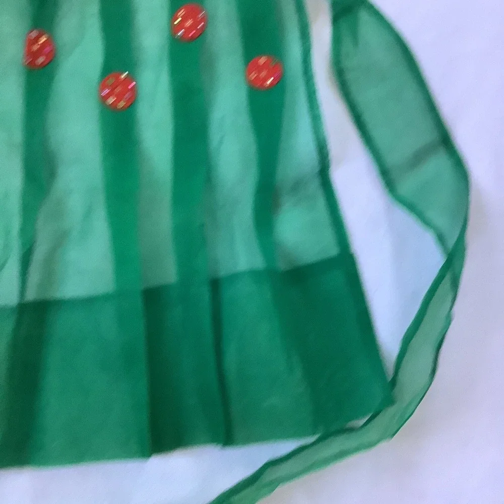 Handmade Christmas Half Apron Green Sheer Bell Pocket Sequins Retro Holiday